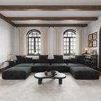 Large Modular Sectional Sofa Corduroy Upholstery U-Shaped 4 Seater with 2 Ottoman and 5 Pillows