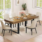 Zevemomo 63-78.7 Table de salle à manger extensible, Table de cuisine rectangulaire pour 6-10 personnes avec rail métallique, Pieds coniques en U pour salle à manger, bureau - Marron