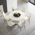 Table à manger ronde de 53 po pour 6 personnes avec plateau en pierre sintérisée et plateau tournant