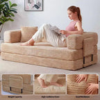 Canapé-lit convertible 5-en-1 80,7 po – Velours côtelé, 1200 lb, Aucun assemblage