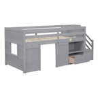 94.6L x 42.3W Solid Wood Twin Size Low Loft Bed With Stair, Drawer And Shelf, Modern & Clean Design