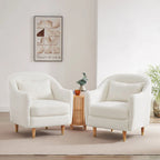 28.34W Set Of 2 Accent Armchair, Velvet Barrel Chair with Solid Wood Legs