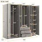 6-Door Wooden Wardrobe with Drawers for Bedroom