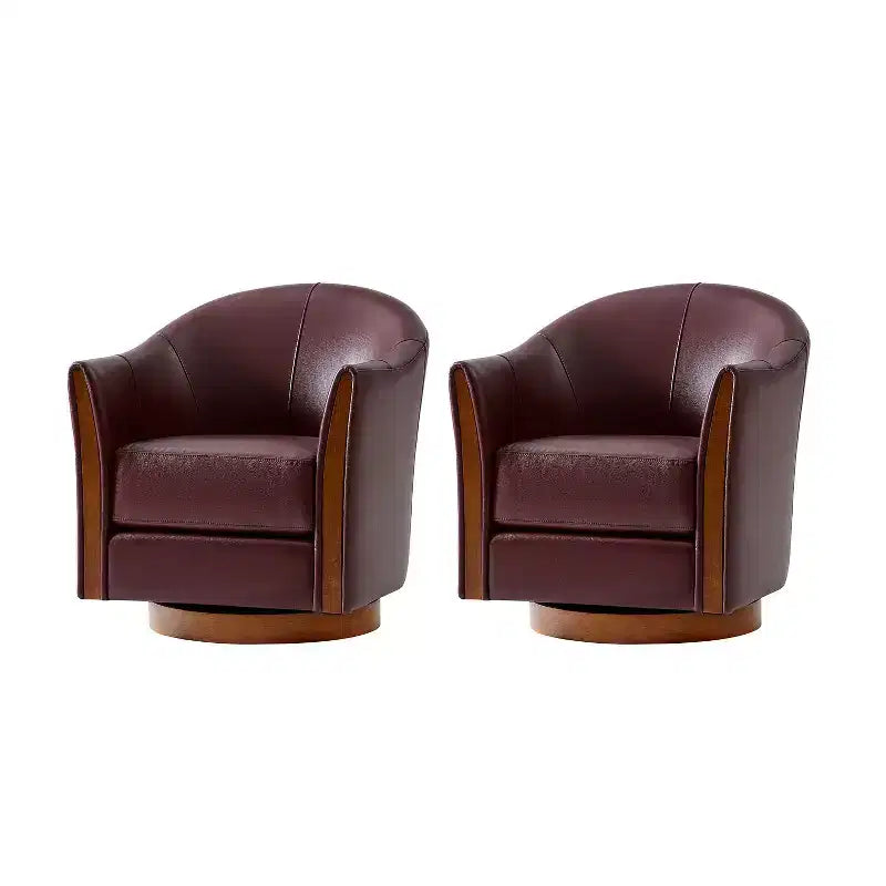Poltrona a botte girevole Pocono in vera pelle con base in legno massello - Set da 2Artful Living Design