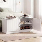2-Door Shoe Bench wirh Adjustable Shelves Hidden Storage Space Natural + White/Whi5te
