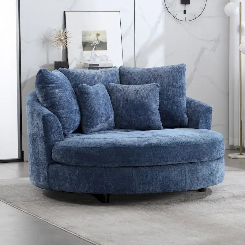 Modern Sofa Chair Round Accent Barrel Chair With 5 Pillows and Optional Ottoman