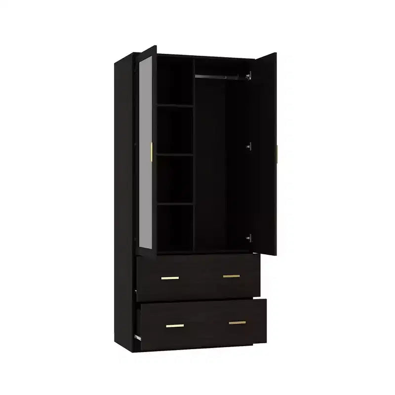 Famapy Wardrobe Clothes Organiser Multi Storage with Mirror and Hanging Rods
