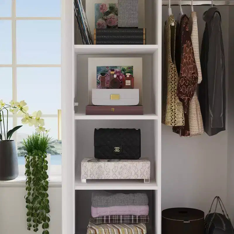 Famapy Wardrobe Clothes Organiser Multi Storage with Mirror and Hanging Rods