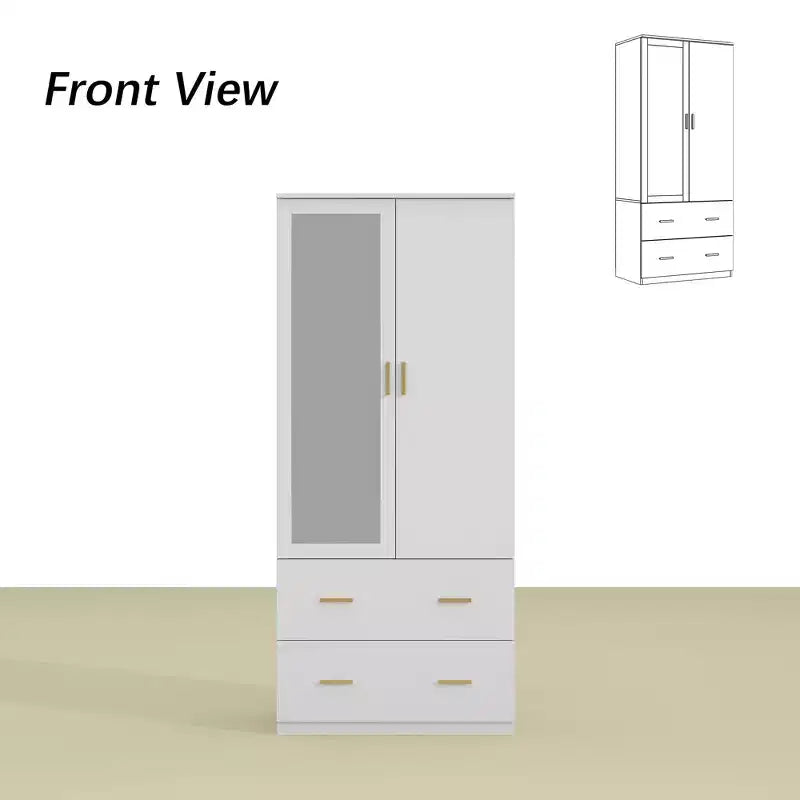 Famapy Wardrobe Clothes Organiser Multi Storage with Mirror and Hanging Rods