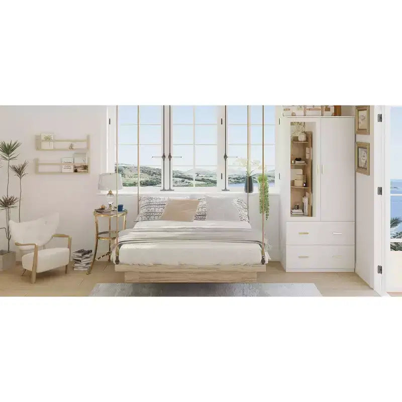 Famapy Wardrobe Clothes Organiser Multi Storage with Mirror and Hanging Rods