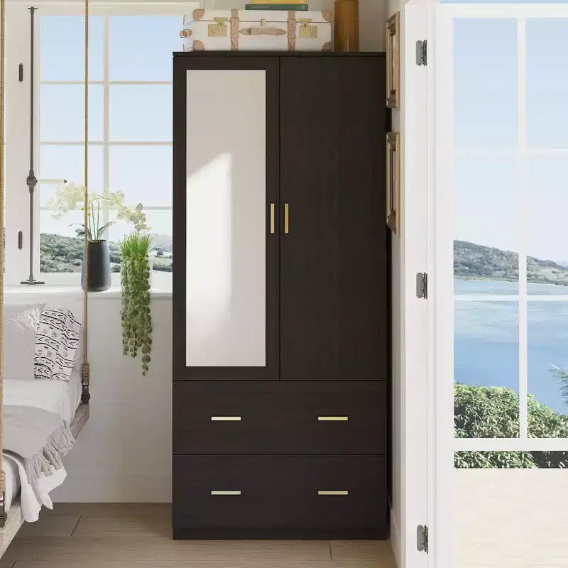 Famapy Wardrobe Clothes Organiser Multi Storage with Mirror and Hanging Rods