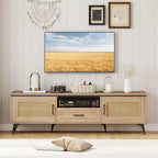 Costway Boho TV Stand for 65 Inch TVs Modern Entertainment Center with Drawer 2 Storage