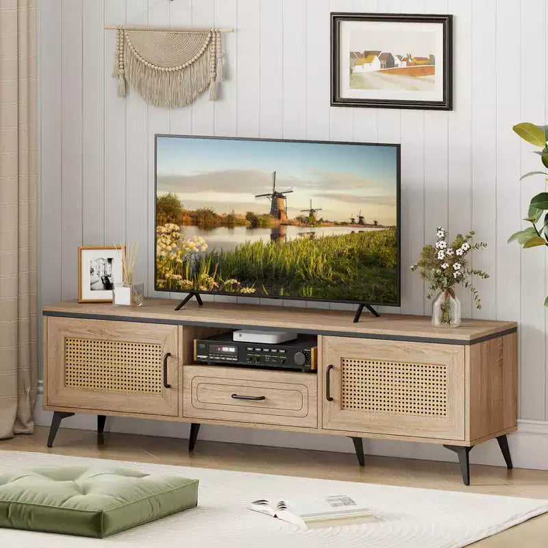 Costway Boho TV Stand for 65 Inch TVs Modern Entertainment Center with Drawer 2 Storage