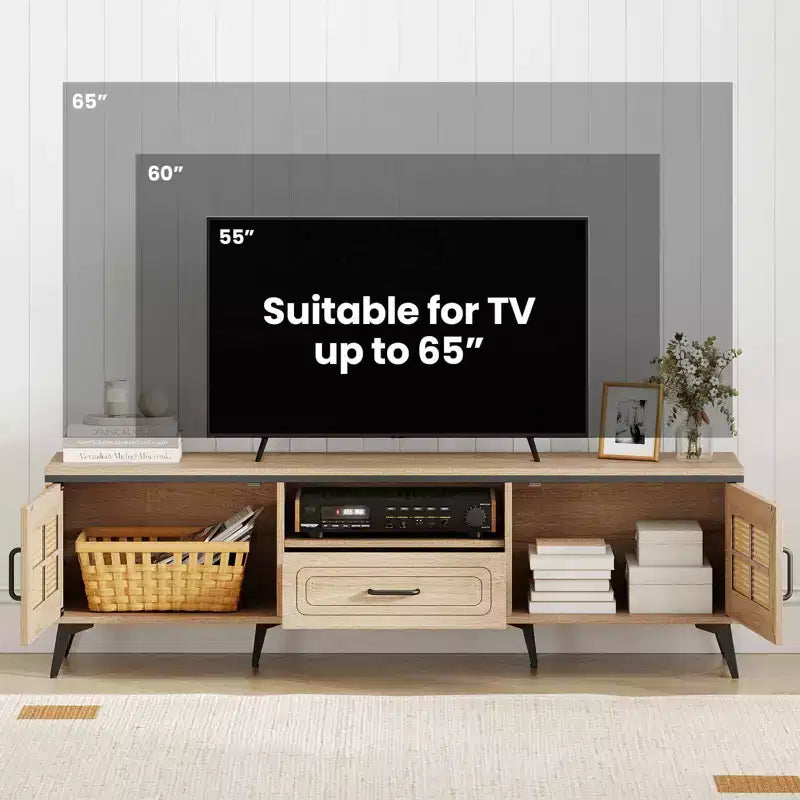 Costway Boho TV Stand for 65 Inch TVs Modern Entertainment Center with Drawer 2 Storage