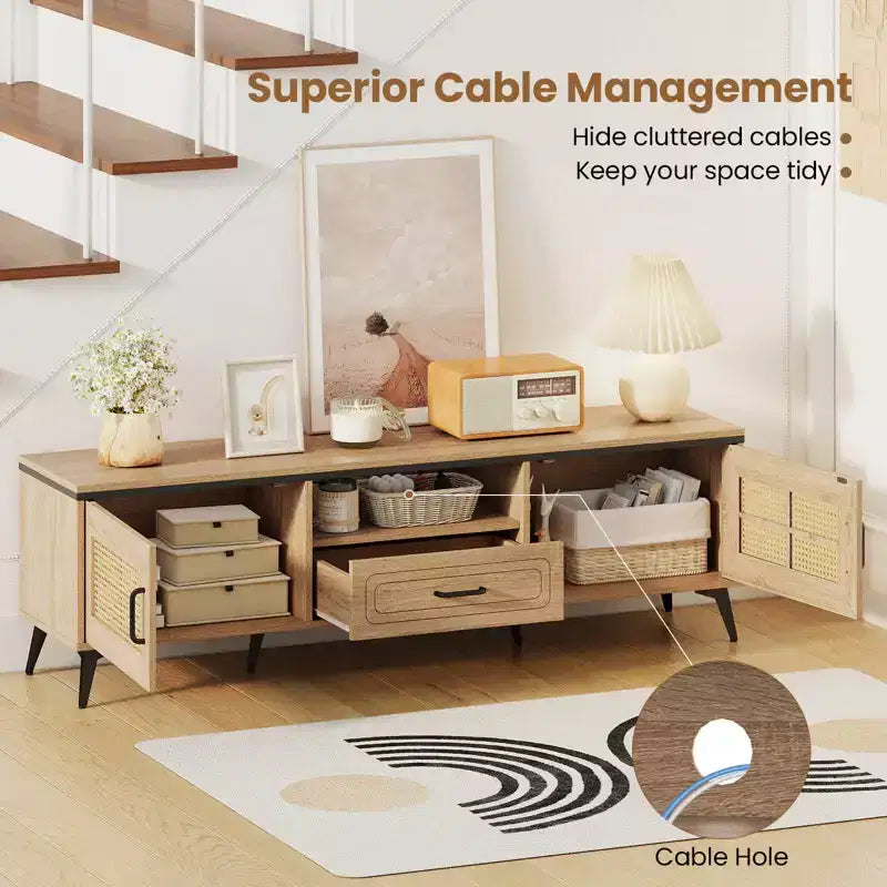 Costway Boho TV Stand for 65 Inch TVs Modern Entertainment Center with Drawer 2 Storage