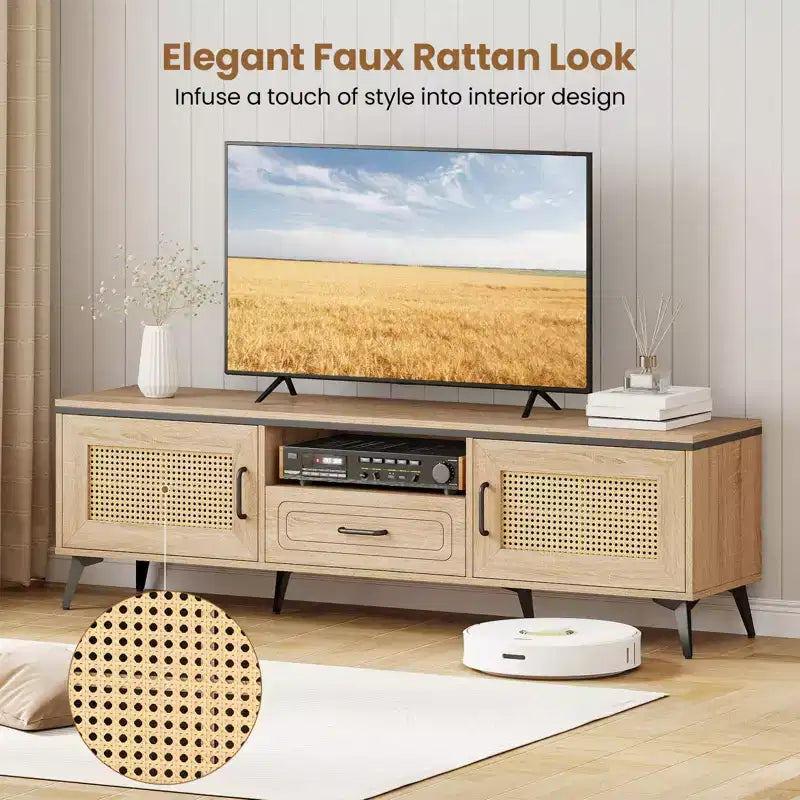 Costway Boho TV Stand for 65 Inch TVs Modern Entertainment Center with Drawer 2 Storage