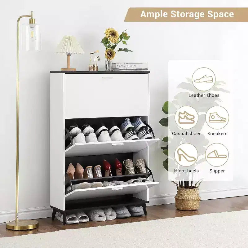 Shoe Cabinet, Shoe Storage Cabinet with 3 Flip Drawers, 47 Freestanding Shoes Organizer with Legs