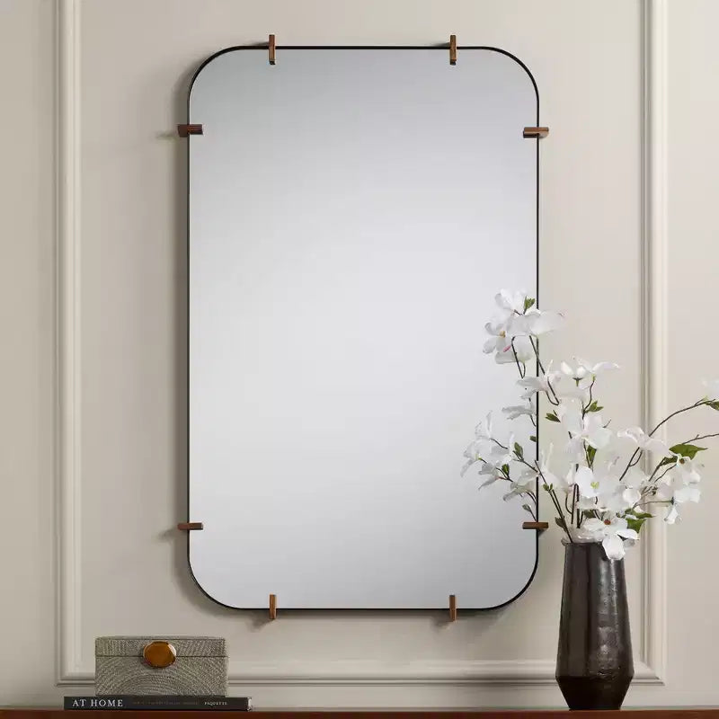 Uttermost Radius 24 x 38 Black Rounded Edge Wall Mirror