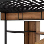 Full Size Loft Bed with L-Shaped Desk and Shelves, Metal & Wood Loft Bed Frame, Black and Brown - ModernLuxe