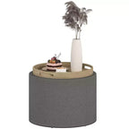 HOMCOM Storage Ottoman Coffee Table with Flip Top Tray and Hidden Space, Round Foot Stool with Linen-feel Fabric Upholstery