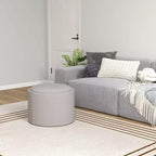 HOMCOM Storage Ottoman Coffee Table with Flip Top Tray and Hidden Space, Round Foot Stool with Linen-feel Fabric Upholstery