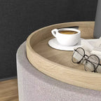HOMCOM Storage Ottoman Coffee Table with Flip Top Tray and Hidden Space, Round Foot Stool with Linen-feel Fabric Upholstery