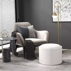 HOMCOM Storage Ottoman Coffee Table with Flip Top Tray and Hidden Space, Round Foot Stool with Linen-feel Fabric Upholstery