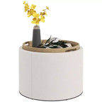 HOMCOM Storage Ottoman Coffee Table with Flip Top Tray and Hidden Space, Round Foot Stool with Linen-feel Fabric Upholstery