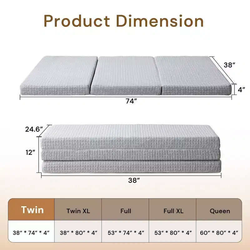 Wellos Non-Slip Firm Portable Tri Folding Gel Memory Foam Mattress 4 Foldable Mattress