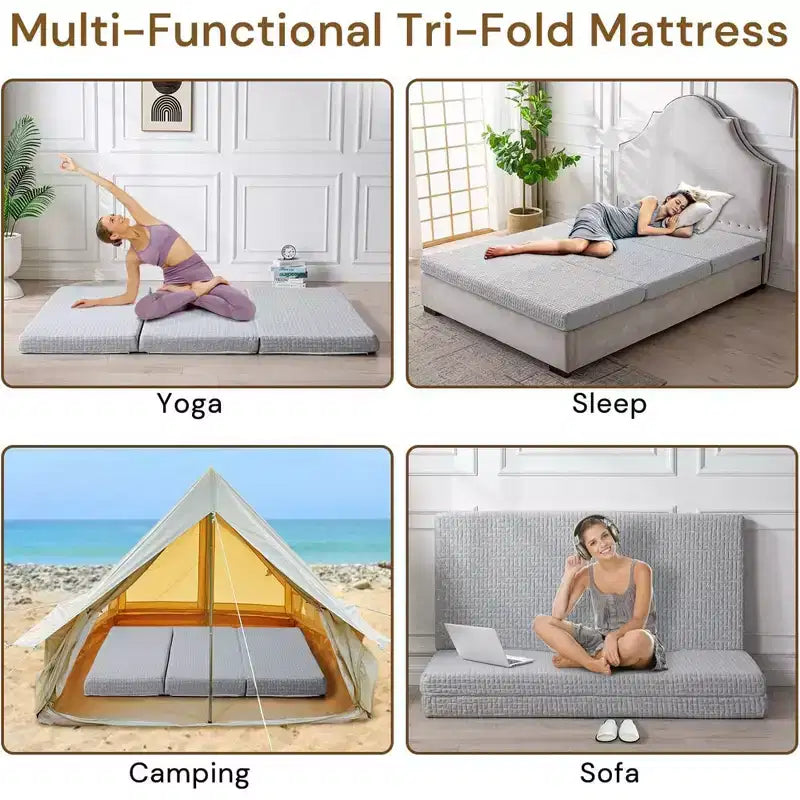Wellos Non-Slip Firm Portable Tri Folding Gel Memory Foam Mattress 4 Foldable Mattress
