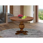 HomeStock Round Dining Table with Pedestal, Rustic Rubberwood Table