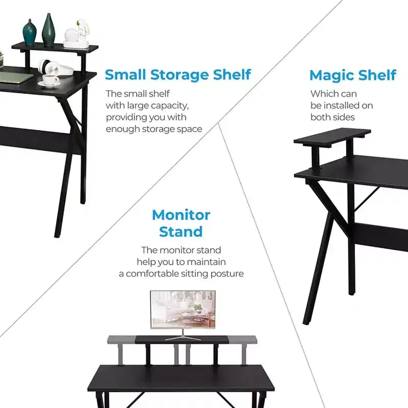 Greenforest Home Office Desk with Monitor Shelf, Computer/Gaming Desk, Black, 47in