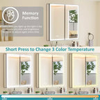Grand Medicine Cabinet with Mirror and Light, Recessed/Mount Bathroom Medicine Cabinets, Defogger Mirror, Adjustable Shelves, Dimmable, Black