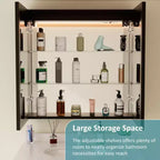Grand Medicine Cabinet with Mirror and Light, Recessed/Mount Bathroom Medicine Cabinets, Defogger Mirror, Adjustable Shelves, Dimmable, Black
