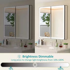 Grand Medicine Cabinet with Mirror and Light, Recessed/Mount Bathroom Medicine Cabinets, Defogger Mirror, Adjustable Shelves, Dimmable, Black