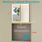 Grand Medicine Cabinet with Mirror and Light, Recessed/Mount Bathroom Medicine Cabinets, Defogger Mirror, Adjustable Shelves, Dimmable, Black
