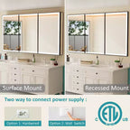 Grand Medicine Cabinet with Mirror and Light, Recessed/Mount Bathroom Medicine Cabinets, Defogger Mirror, Adjustable Shelves, Dimmable, Black