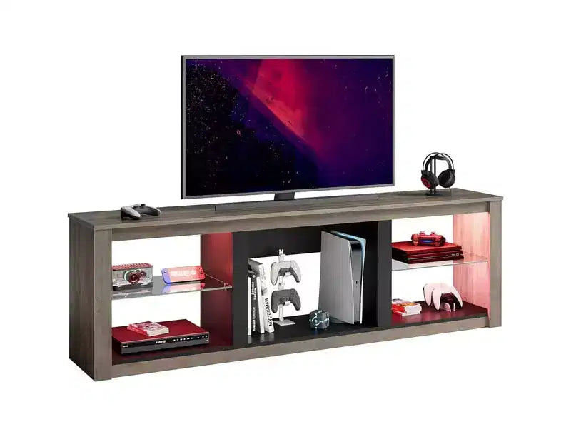 Bestier 71 TV Stand Modern Entertainment Center for TVs up to 75 with LED Light, TV Console Table with Storage Shelves for Living Room