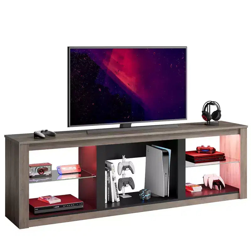 Bestier 71 TV Stand Modern Entertainment Center for TVs up to 75 with LED Light, TV Console Table with Storage Shelves for Living Room