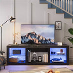 Bestier 71 TV Stand Modern Entertainment Center for TVs up to 75 with LED Light, TV Console Table with Storage Shelves for Living Room