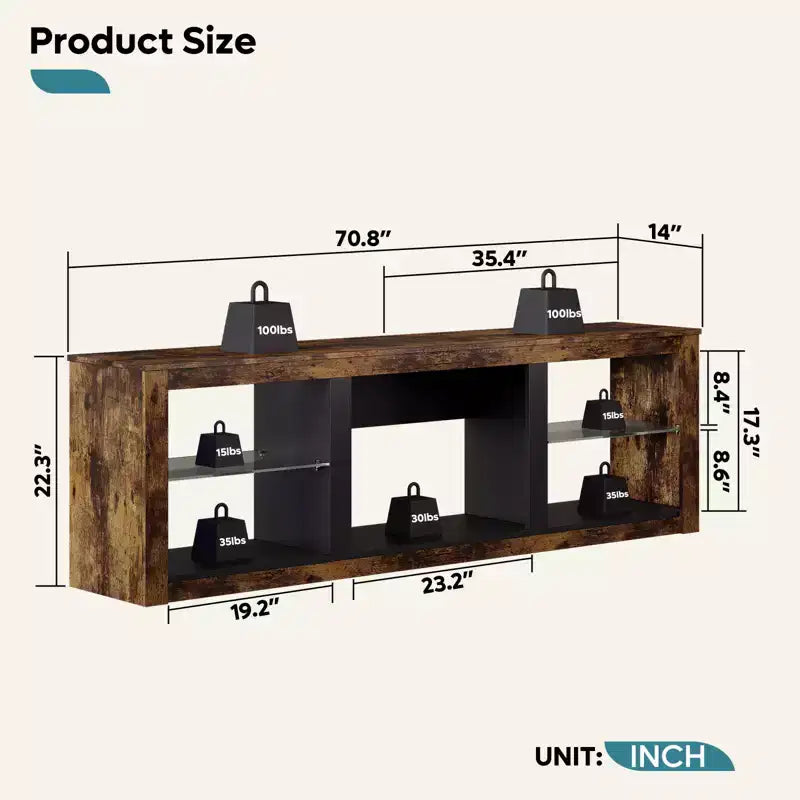 Bestier 71 TV Stand Modern Entertainment Center for TVs up to 75 with LED Light, TV Console Table with Storage Shelves for Living Room