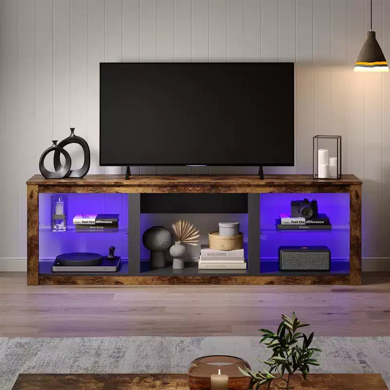 Bestier 71 TV Stand Modern Entertainment Center for TVs up to 75 with LED Light, TV Console Table with Storage Shelves for Living Room