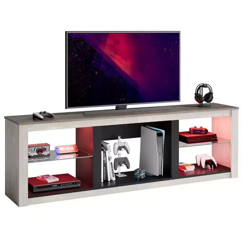 Bestier 71 TV Stand Modern Entertainment Center for TVs up to 75 with LED Light, TV Console Table with Storage Shelves for Living Room
