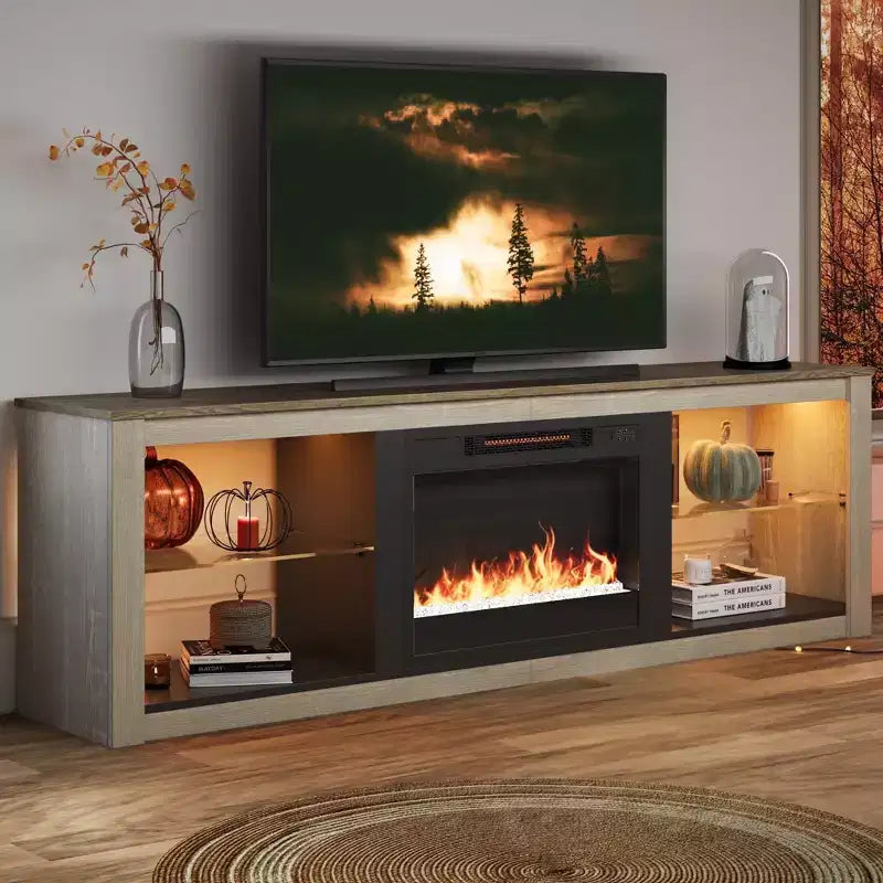 Bestier 71 TV Stand Modern Entertainment Center for TVs up to 75 with LED Light, TV Console Table with Storage Shelves for Living Room