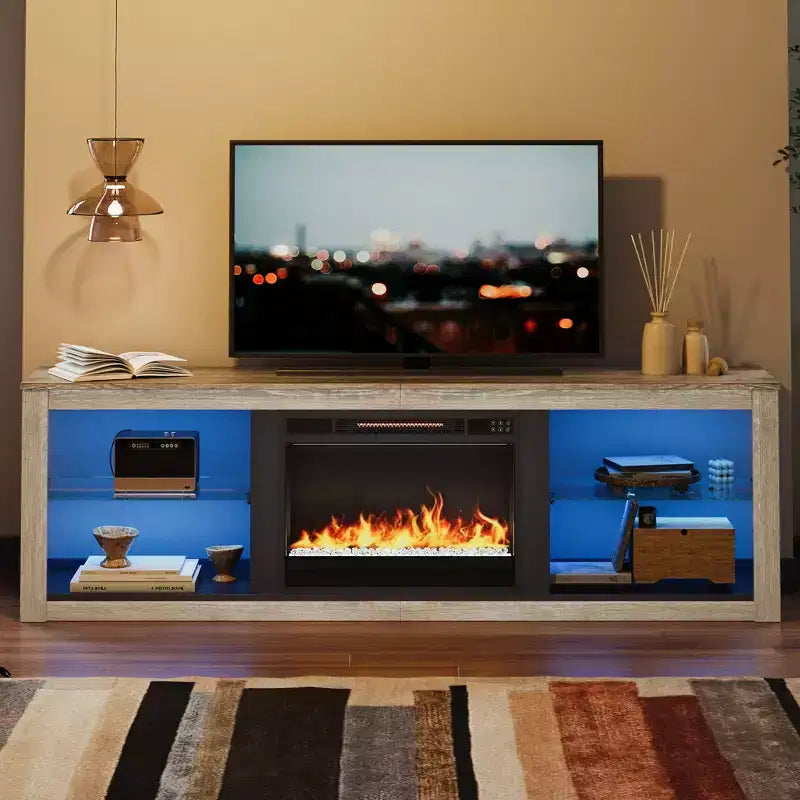Bestier 71 TV Stand Modern Entertainment Center for TVs up to 75 with LED Light, TV Console Table with Storage Shelves for Living Room
