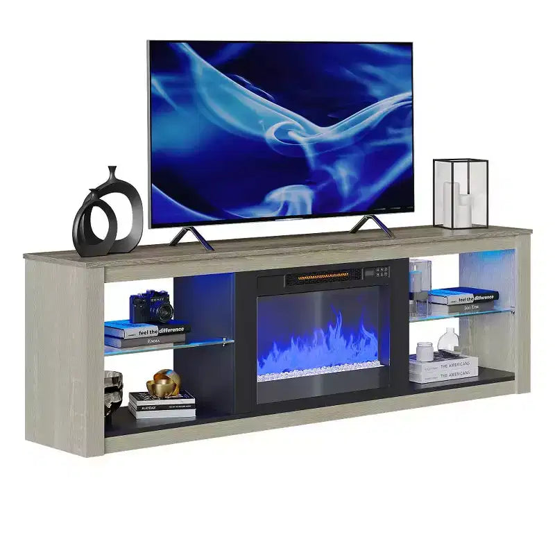 Bestier 71 TV Stand Modern Entertainment Center for TVs up to 75 with LED Light, TV Console Table with Storage Shelves for Living Room