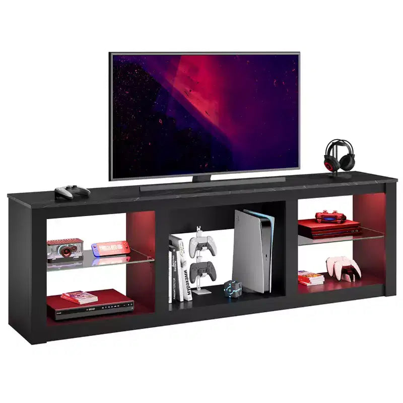 Bestier 71 TV Stand Modern Entertainment Center for TVs up to 75 with LED Light, TV Console Table with Storage Shelves for Living Room