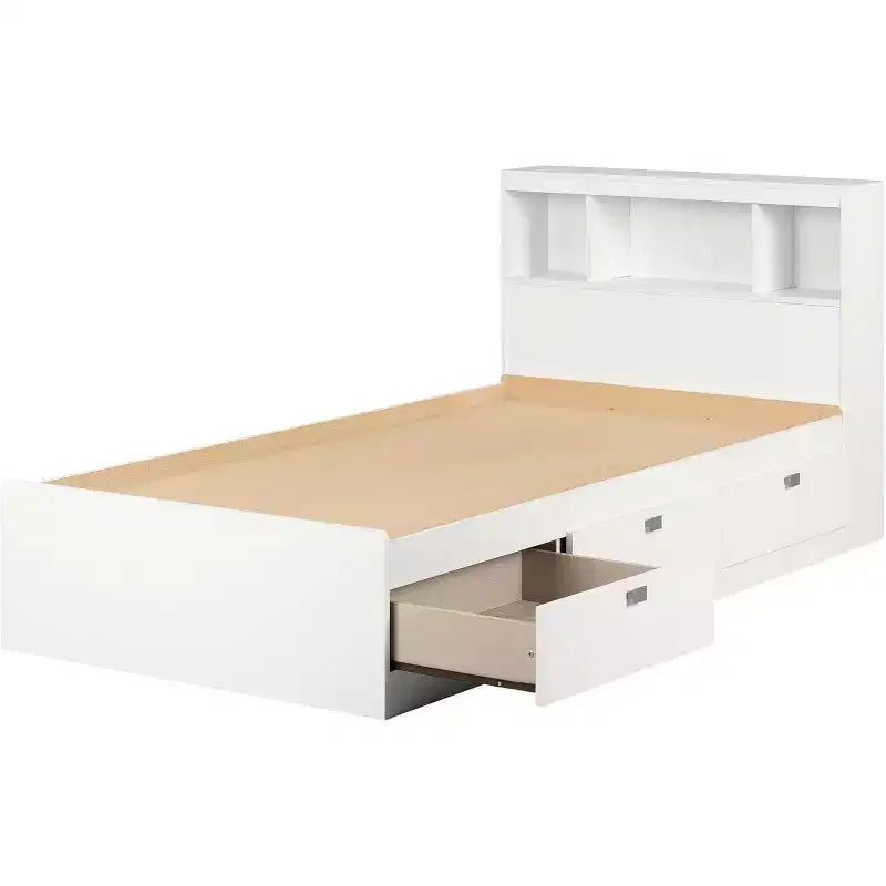 HomeStock 14.75 in.H Twin Size White with Bookcase Beds made of Particle Board Bed Frame
