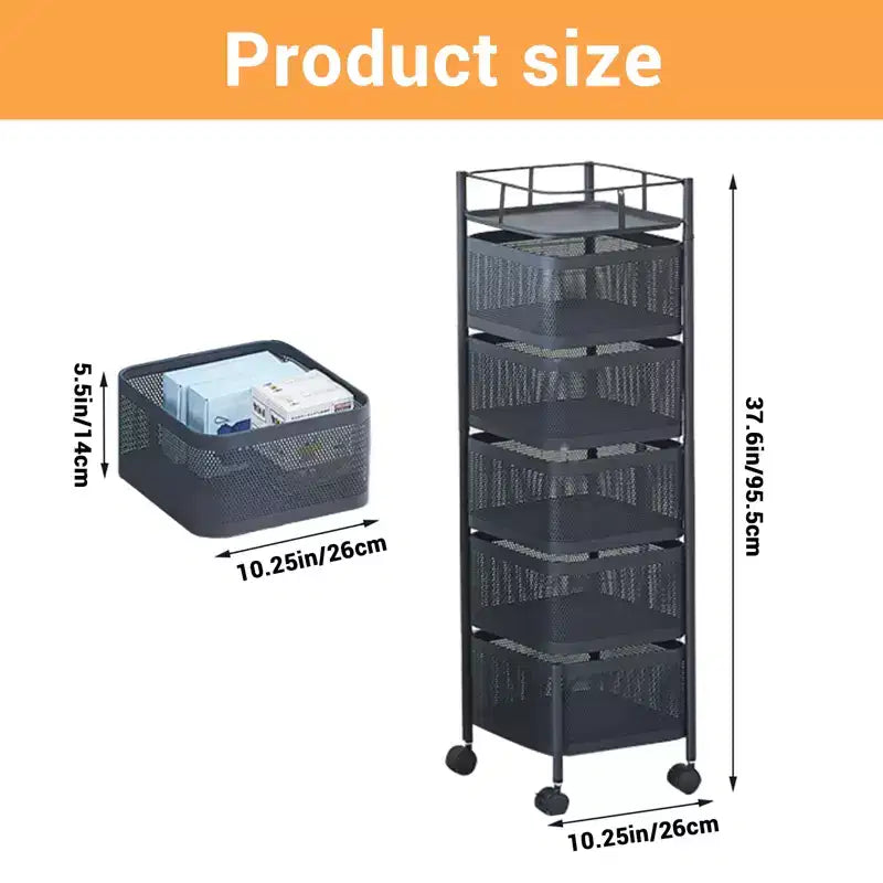 GustoWave 5 Tier Rotating Kitchen Storage Rack Cart