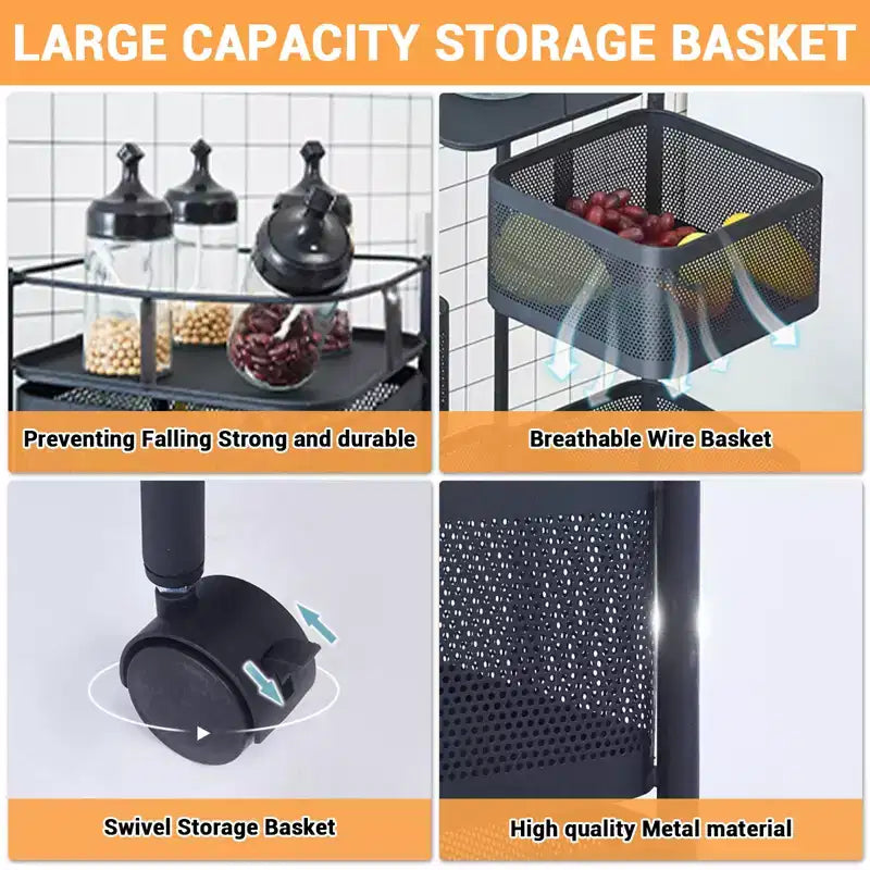 GustoWave 5 Tier Rotating Kitchen Storage Rack Cart